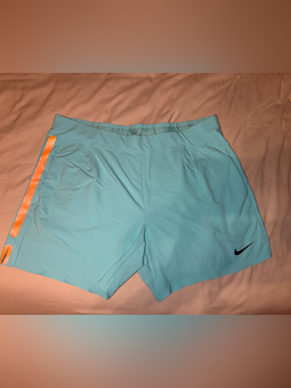 Nike Aqua Running Shorts with Neon Orange Stripe Dri-fit XXL